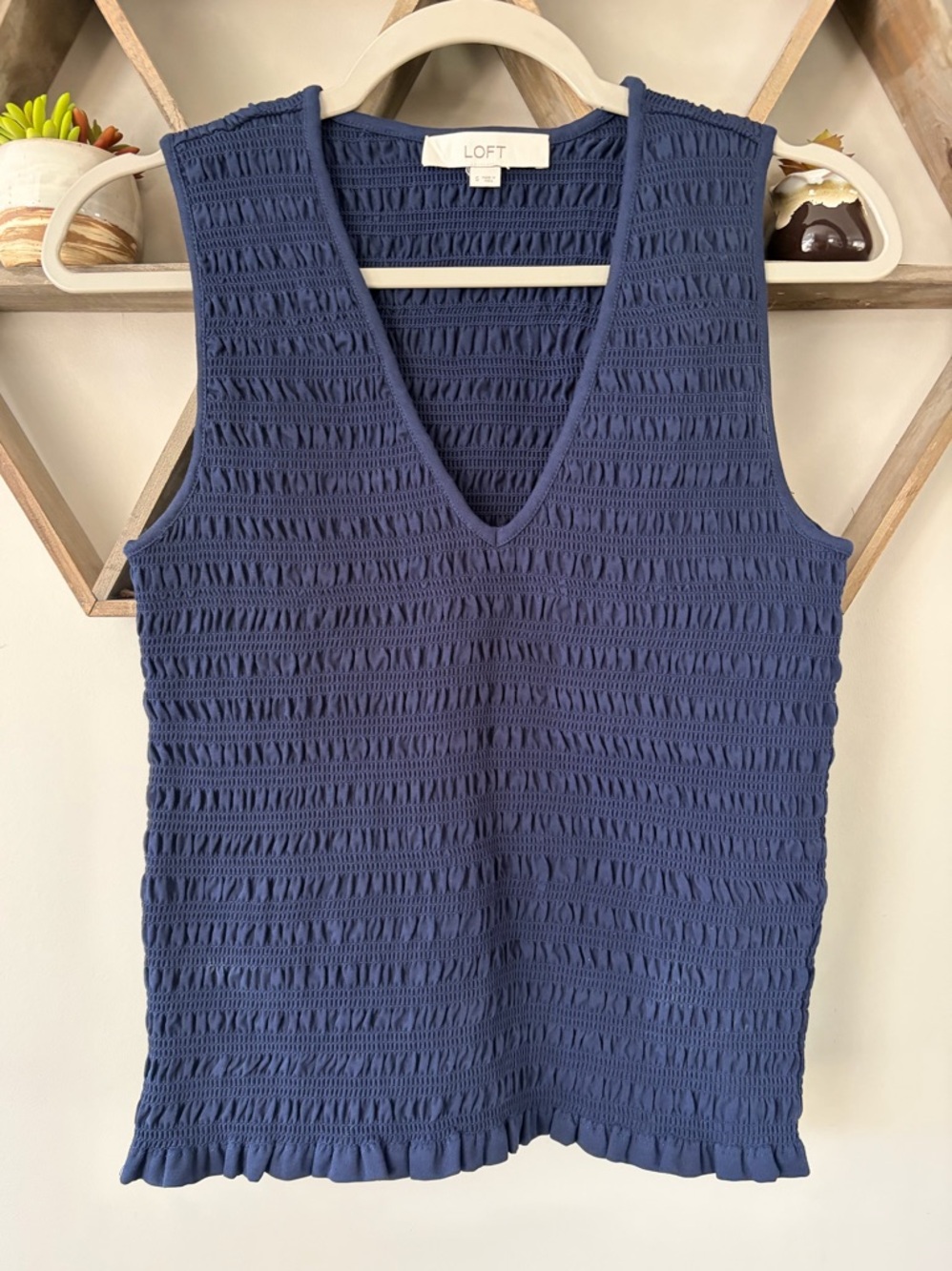 Loft Smocked Modern Tank Top. Deep space Blue. Size small.
